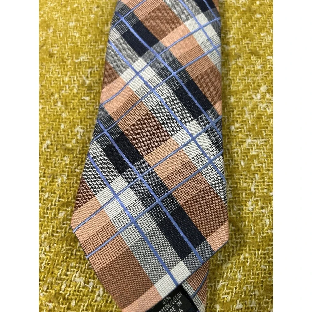 MICHAEL Michael Kors Men's Plaid Classic Check Gingham 100% Silk Tie Orange Blue